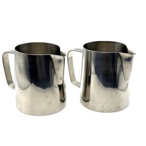 Pair (2) Frothing Milk Pitchers Stainless Steel 10 Oz. Used Product